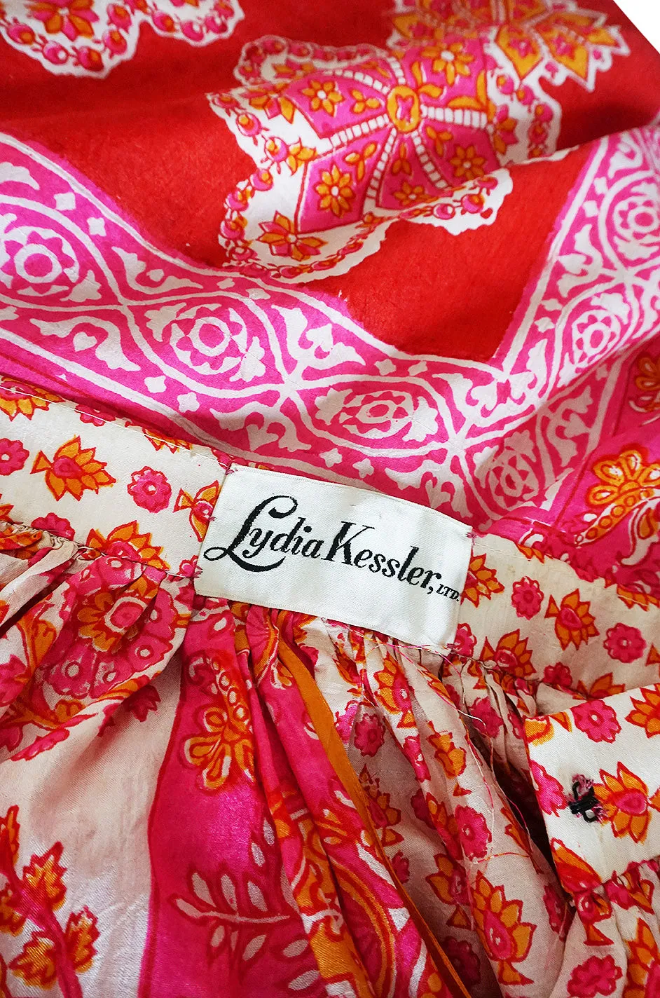1960s Pink Printed Fine Thai Skirt with a Huge Matching Scarf