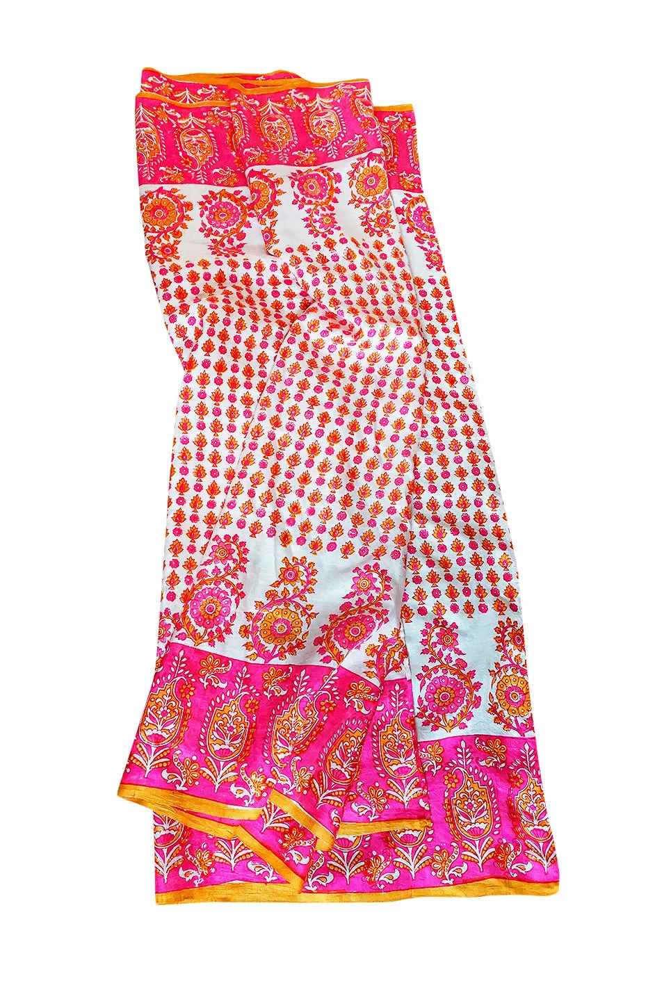 1960s Pink Printed Fine Thai Skirt with a Huge Matching Scarf