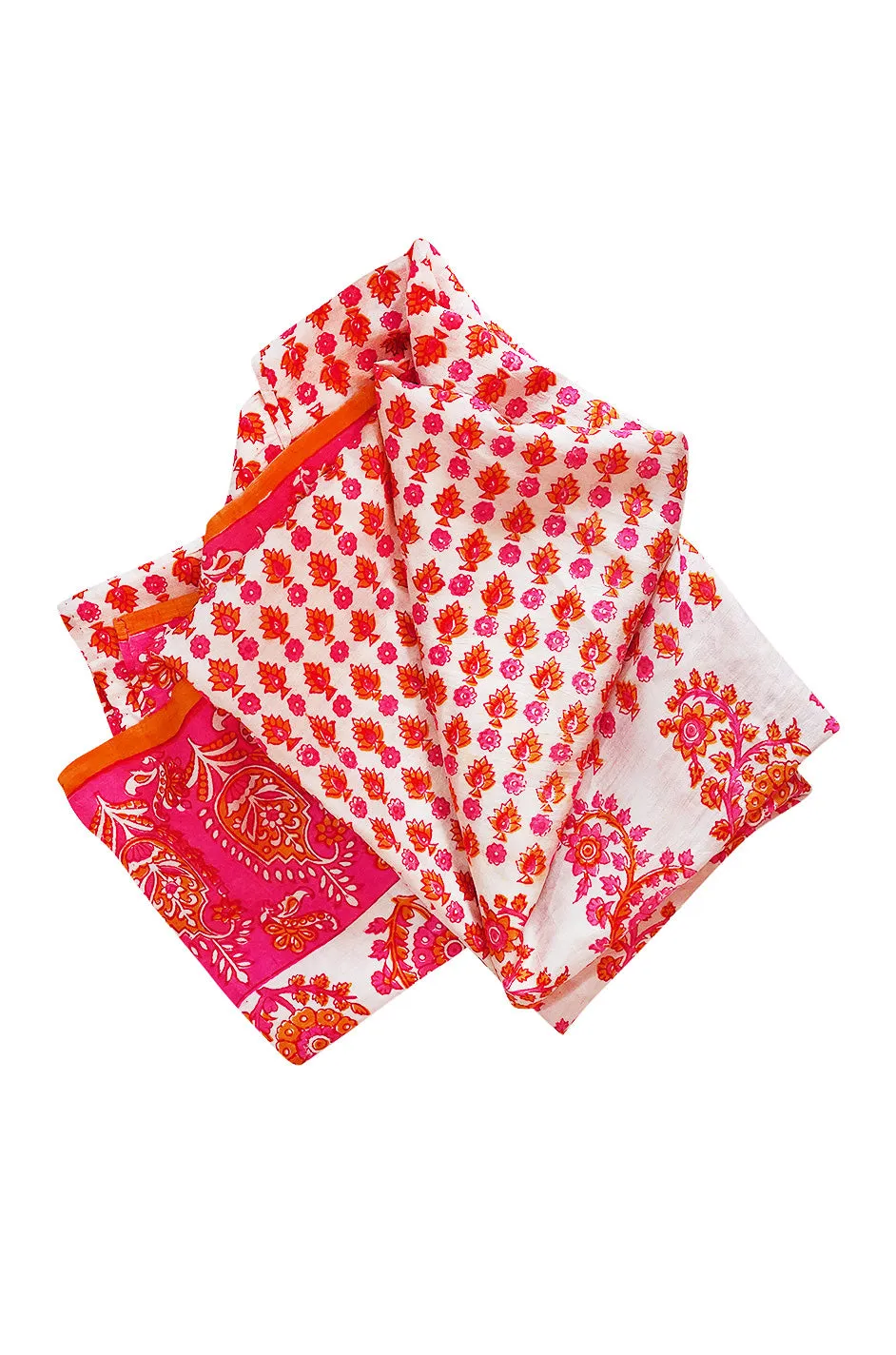 1960s Pink Printed Fine Thai Skirt with a Huge Matching Scarf