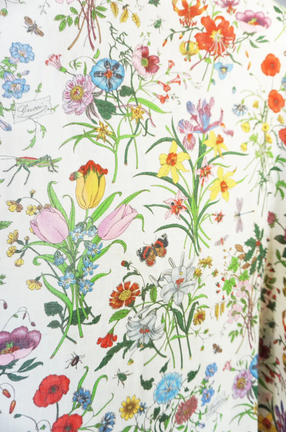 1970s Huge Cashmere & Silk Gucci Flora Shawl or Scarf