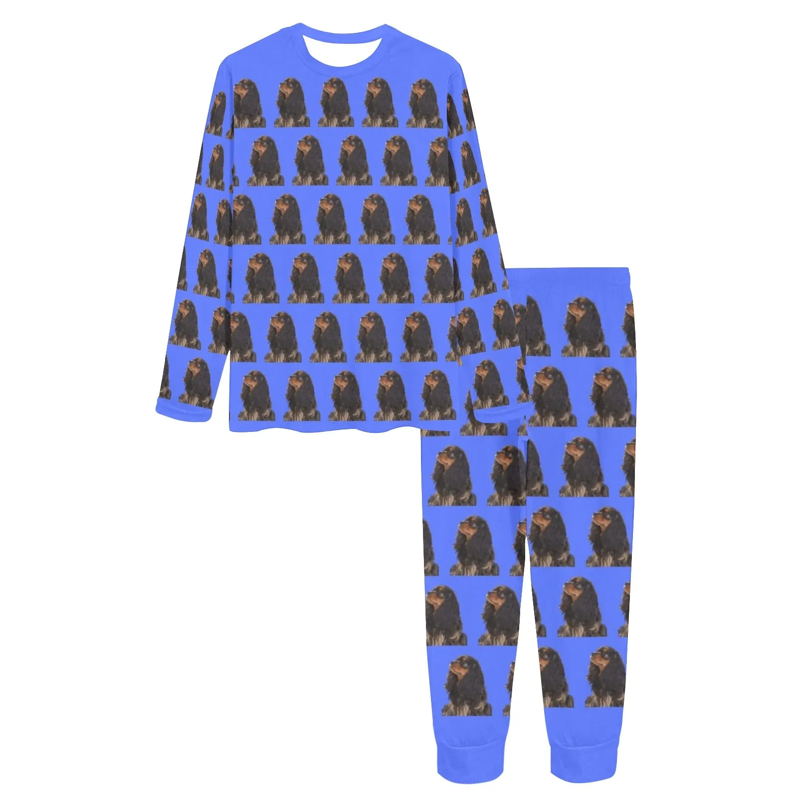 2 Piece Cavalier King Charles Spaniel Long Tee PJ Set - Black & Tan Cav