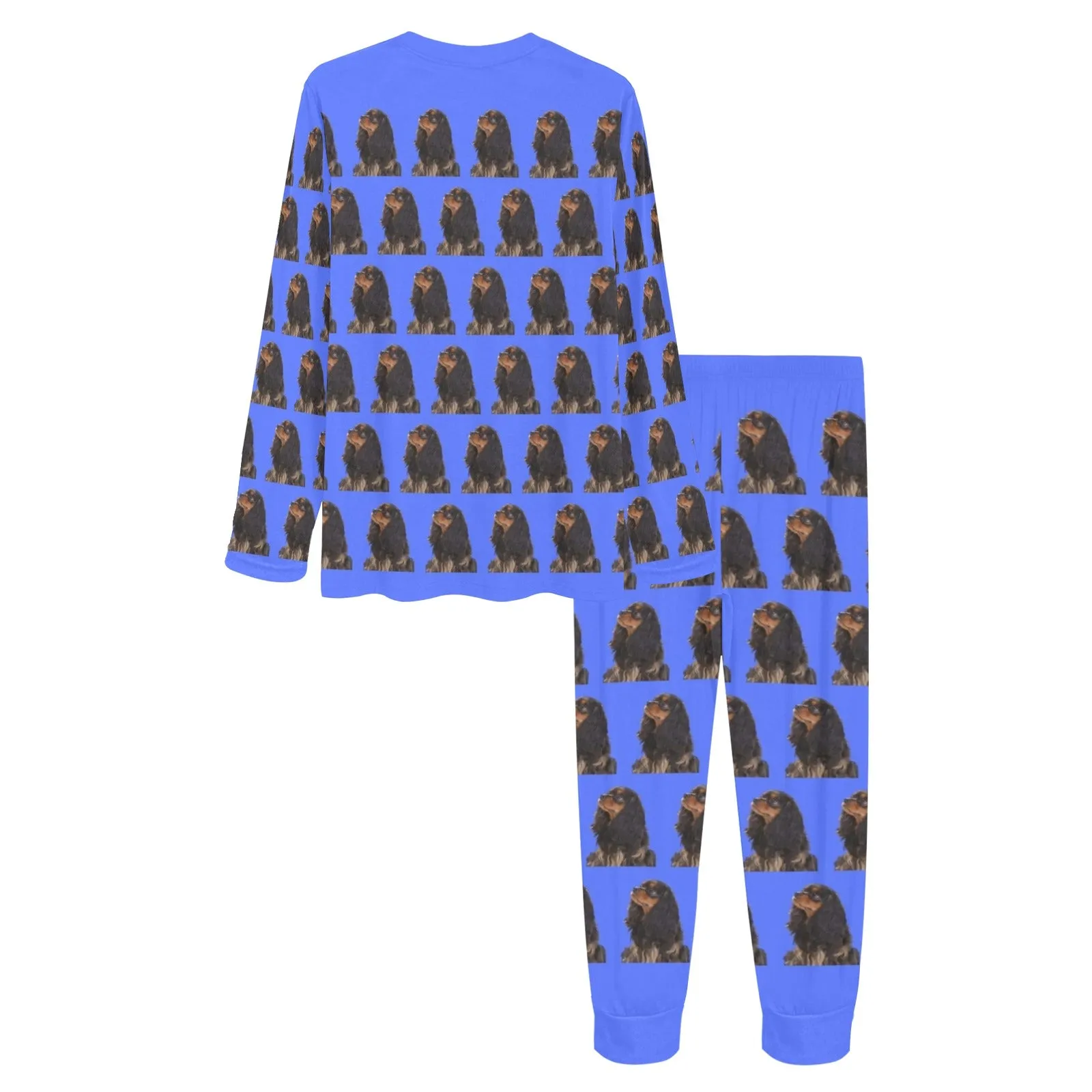 2 Piece Cavalier King Charles Spaniel Long Tee PJ Set - Black & Tan Cav