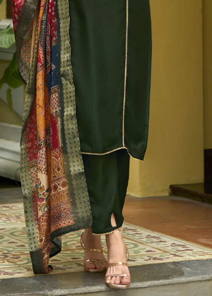 3 Pc Mehendi Readymade Silk Dupatta Suit Set