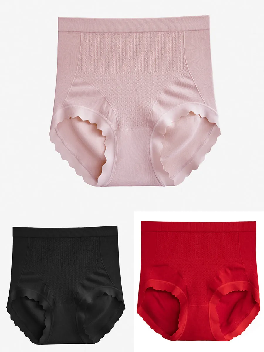 3 Pieces Women Casual Pure Color High Waist Underwear