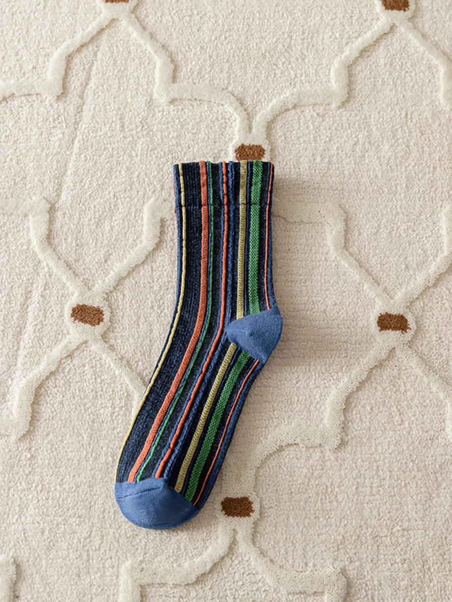 5 Pairs Stripe Adult Women Retro Autumn Winter Socks