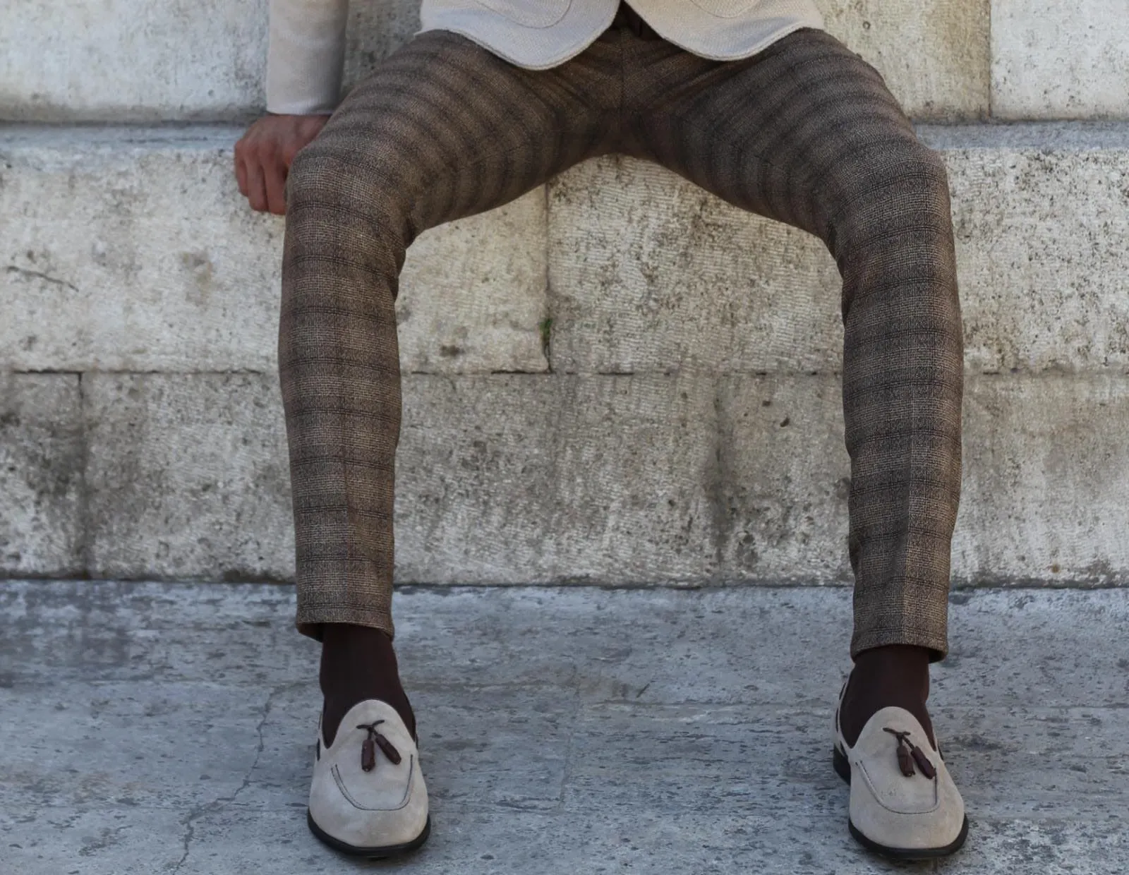 Adena Brown Slim Fit Plaid Pants