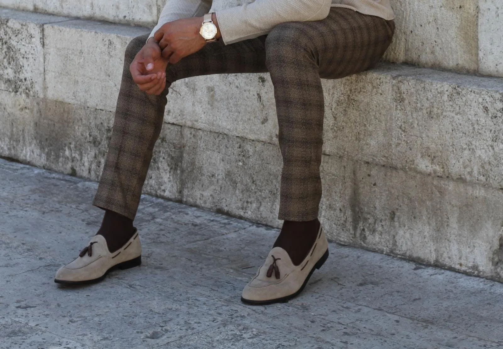 Adena Brown Slim Fit Plaid Pants