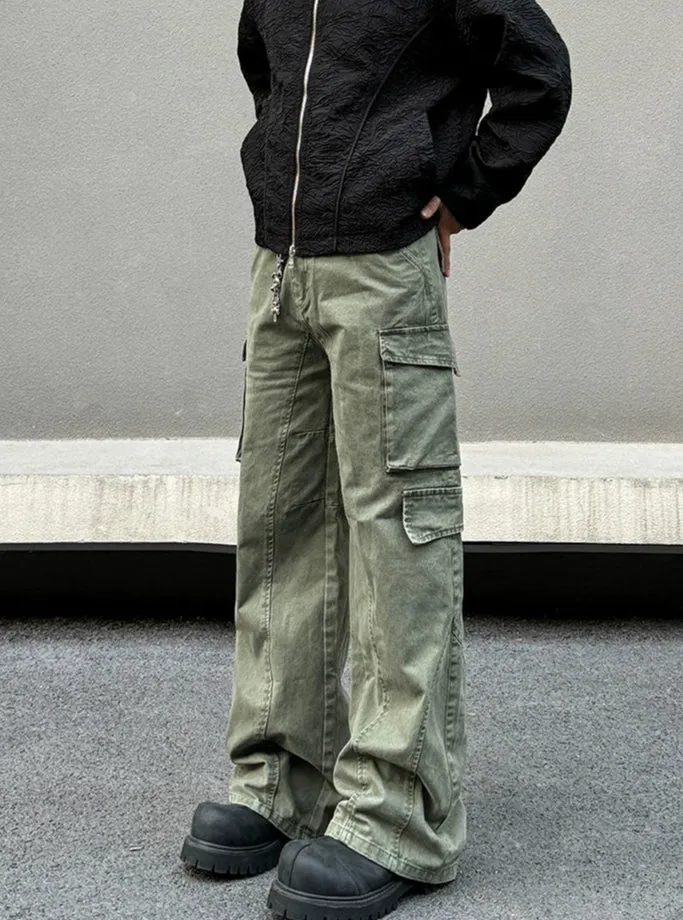 Army Green Straight-leg Cargo Pants