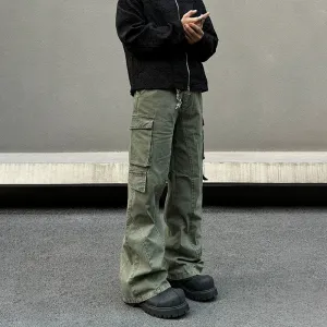 Army Green Straight-leg Cargo Pants