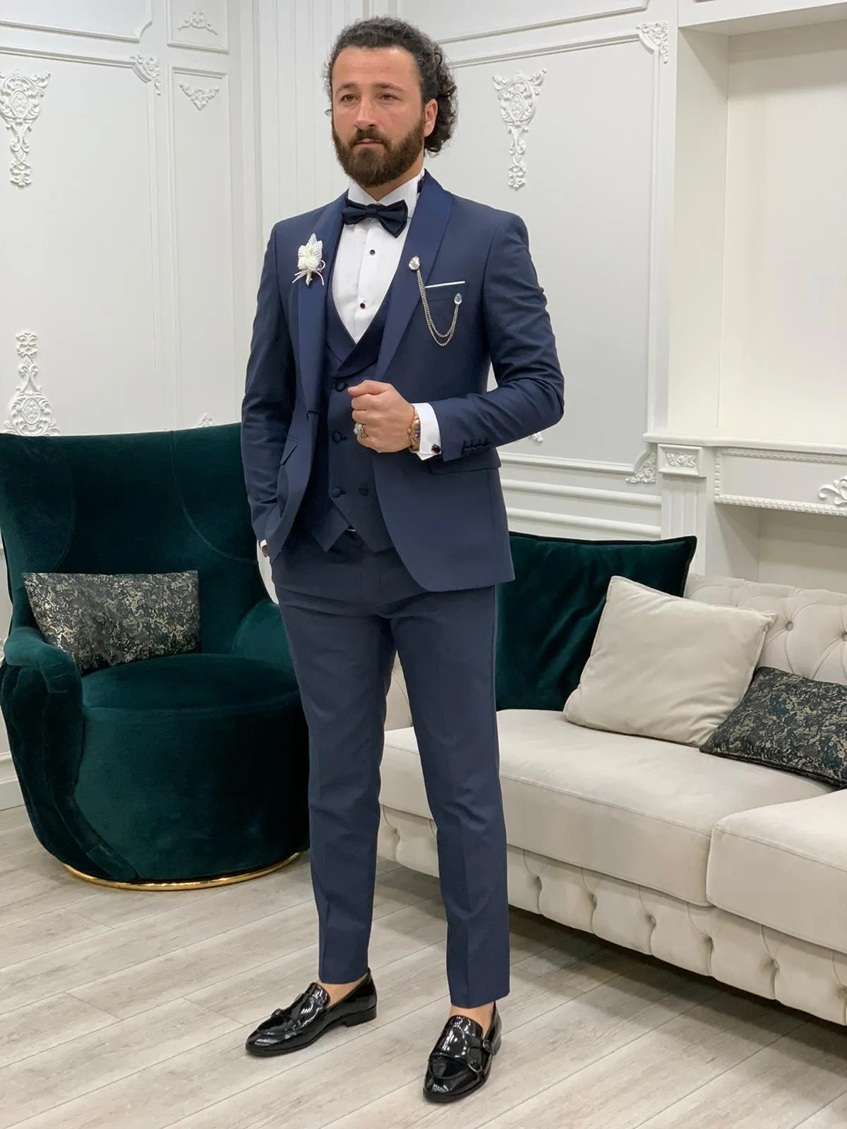 Avion Blue Slim Fit Shawl Lapel Tuxedo