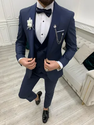 Avion Blue Slim Fit Shawl Lapel Tuxedo
