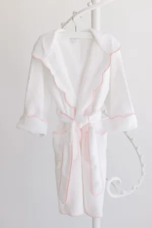 Bathrobe, White with Pink Scalloped Trim