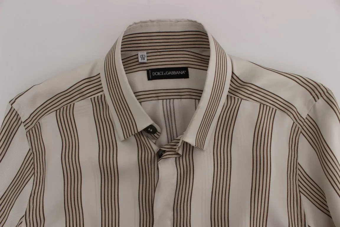 Beige Striped Silk Pajama Shirt