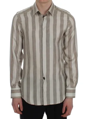 Beige Striped Silk Pajama Shirt