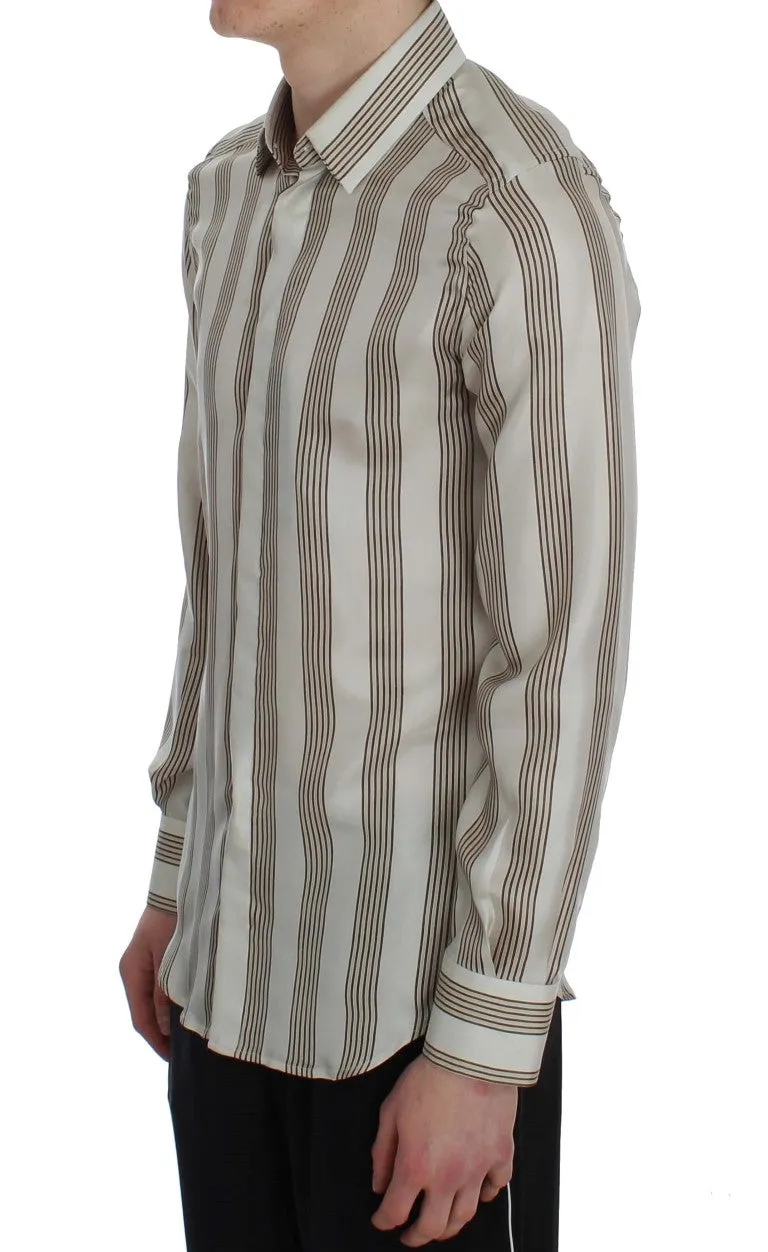 Beige Striped Silk Pajama Shirt