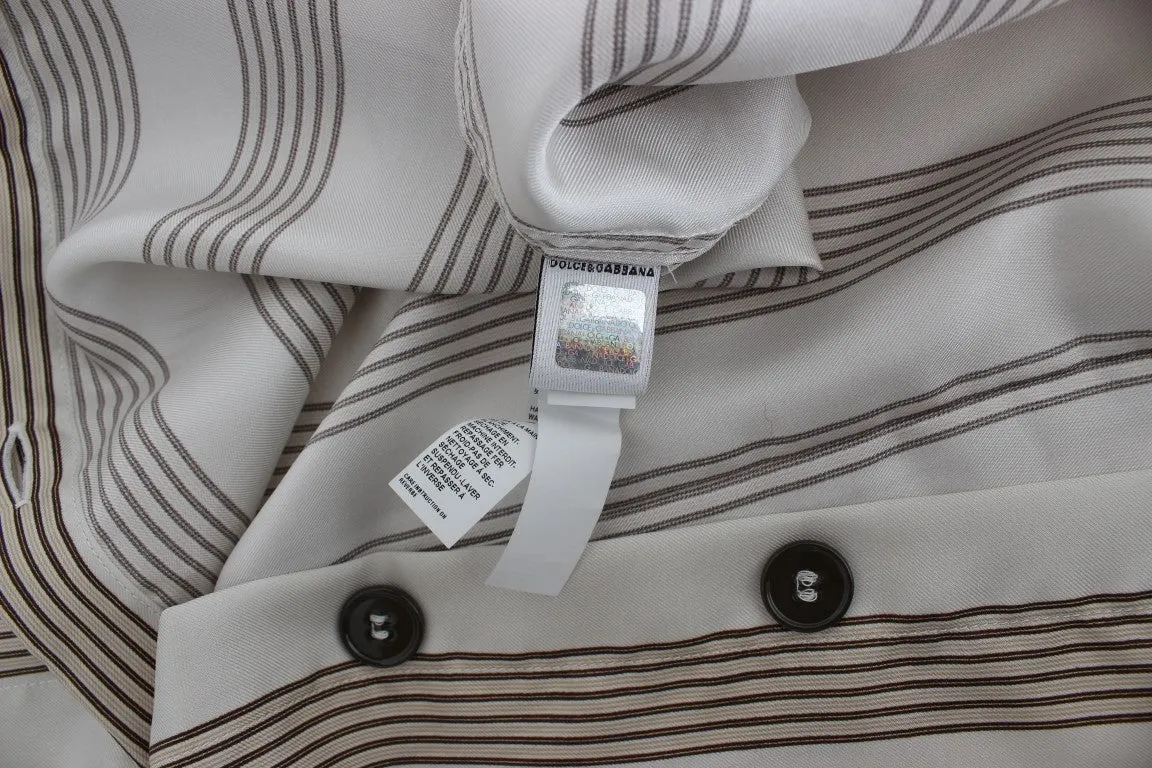 Beige Striped Silk Pajama Shirt