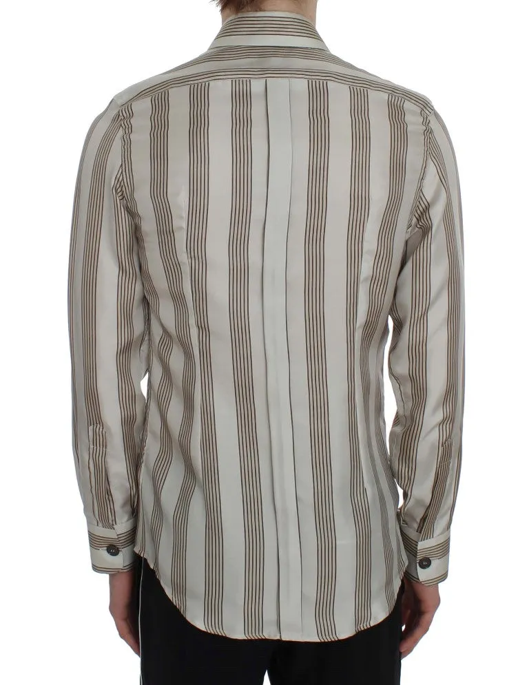 Beige Striped Silk Pajama Shirt