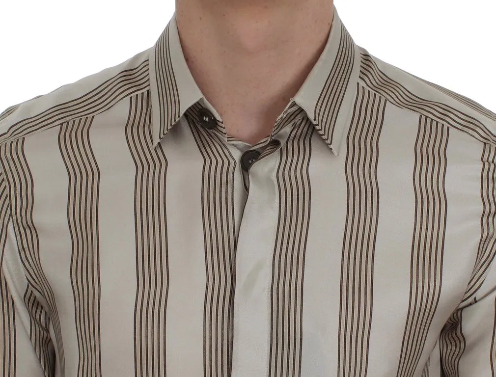 Beige Striped Silk Pajama Shirt
