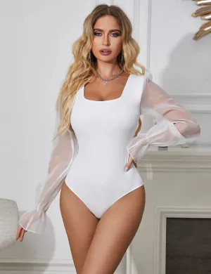 Black & White Long Sleeve Openable Crotch Mesh Bodysuit Egypt