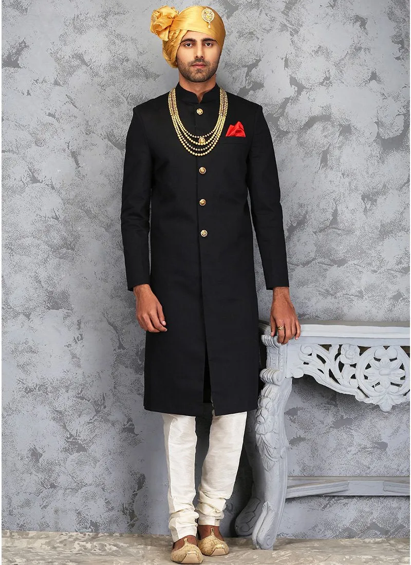 Black and White Silk Sherwani