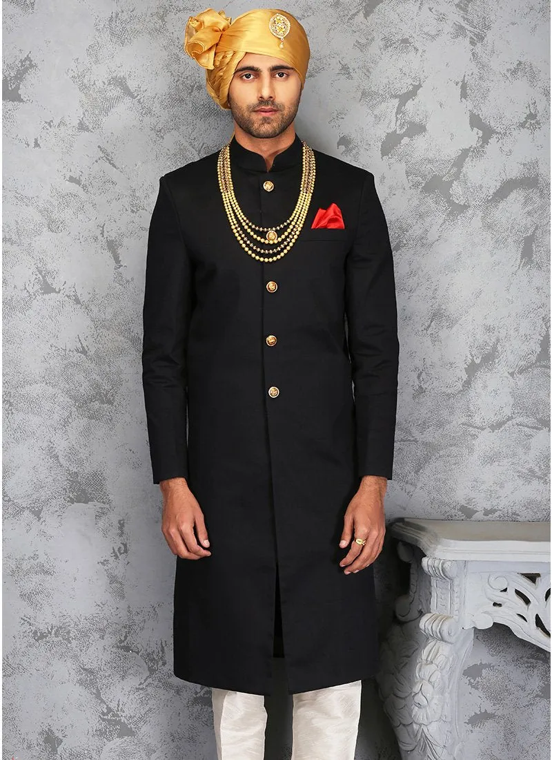 Black and White Silk Sherwani