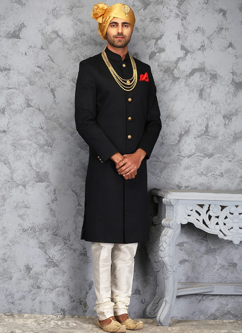 Black and White Silk Sherwani
