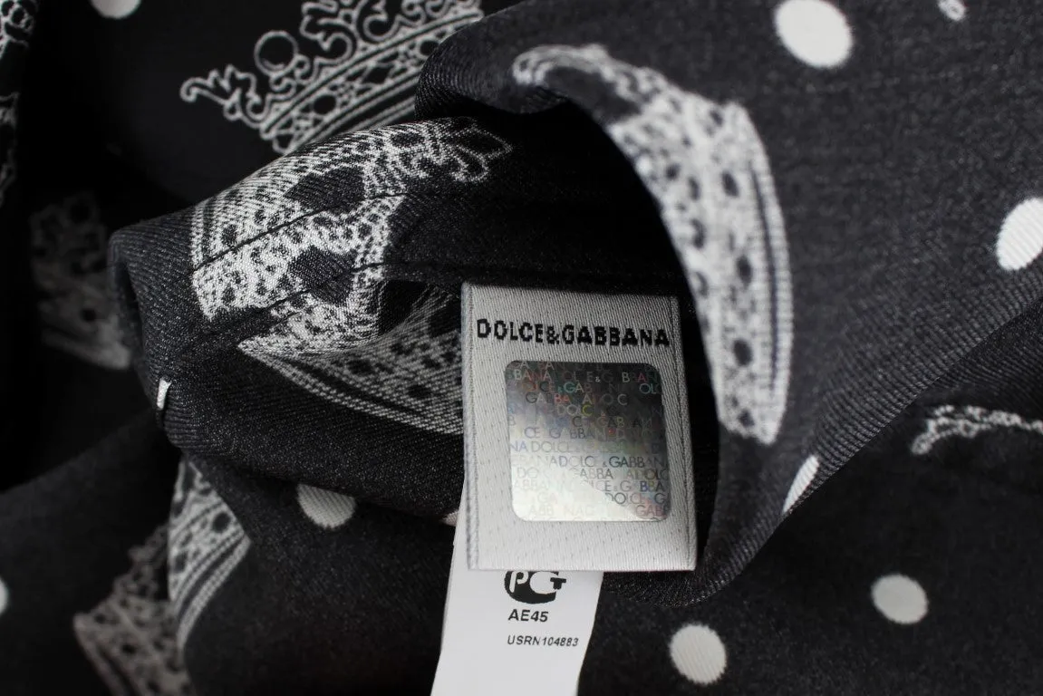 Black Crown Print Silk Pajama Shirt