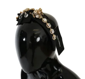 Black Crystal Silk Brass Headband