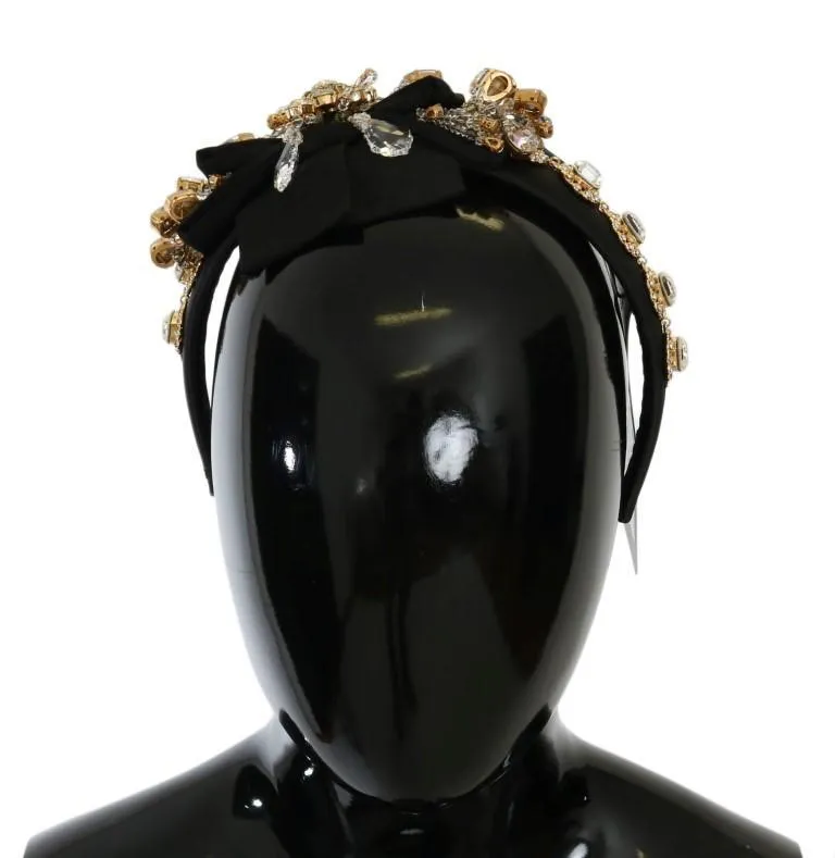 Black Crystal Silk Brass Headband