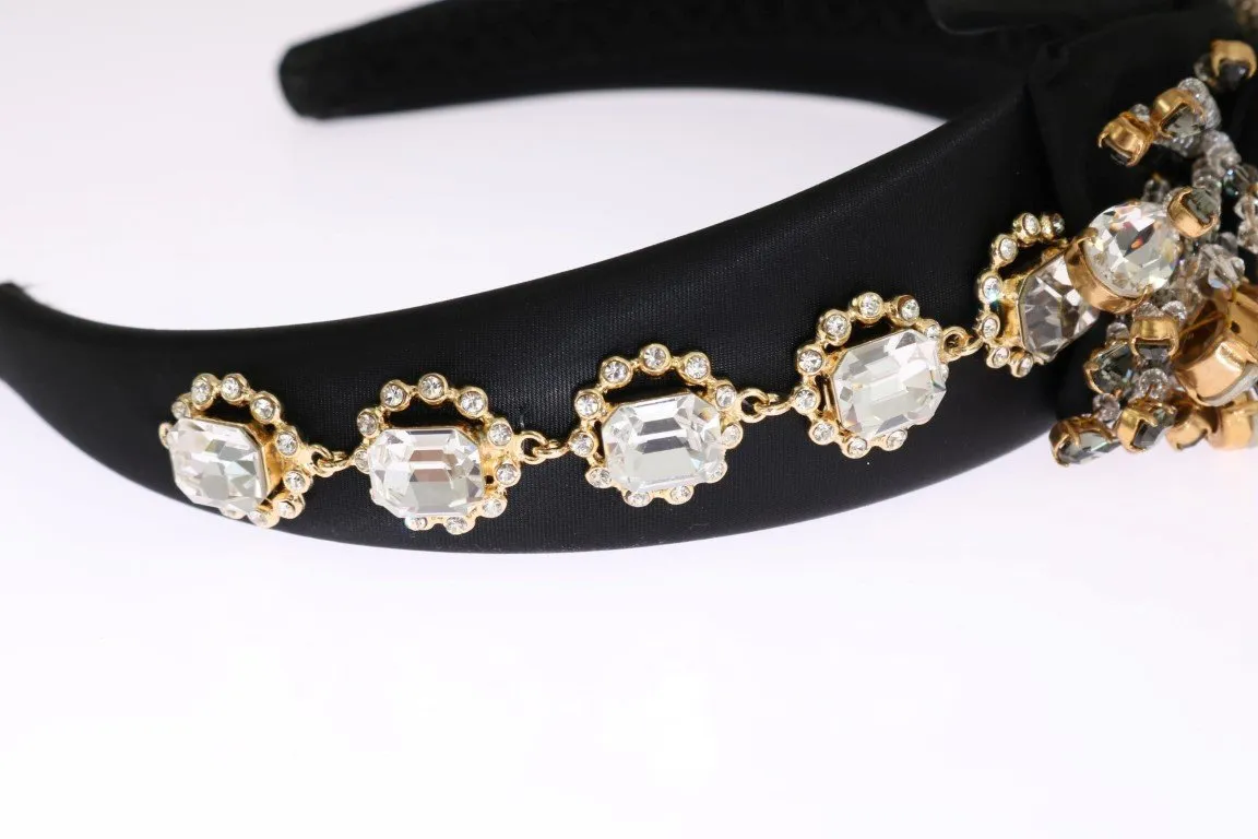 Black Crystal Silk Brass Headband