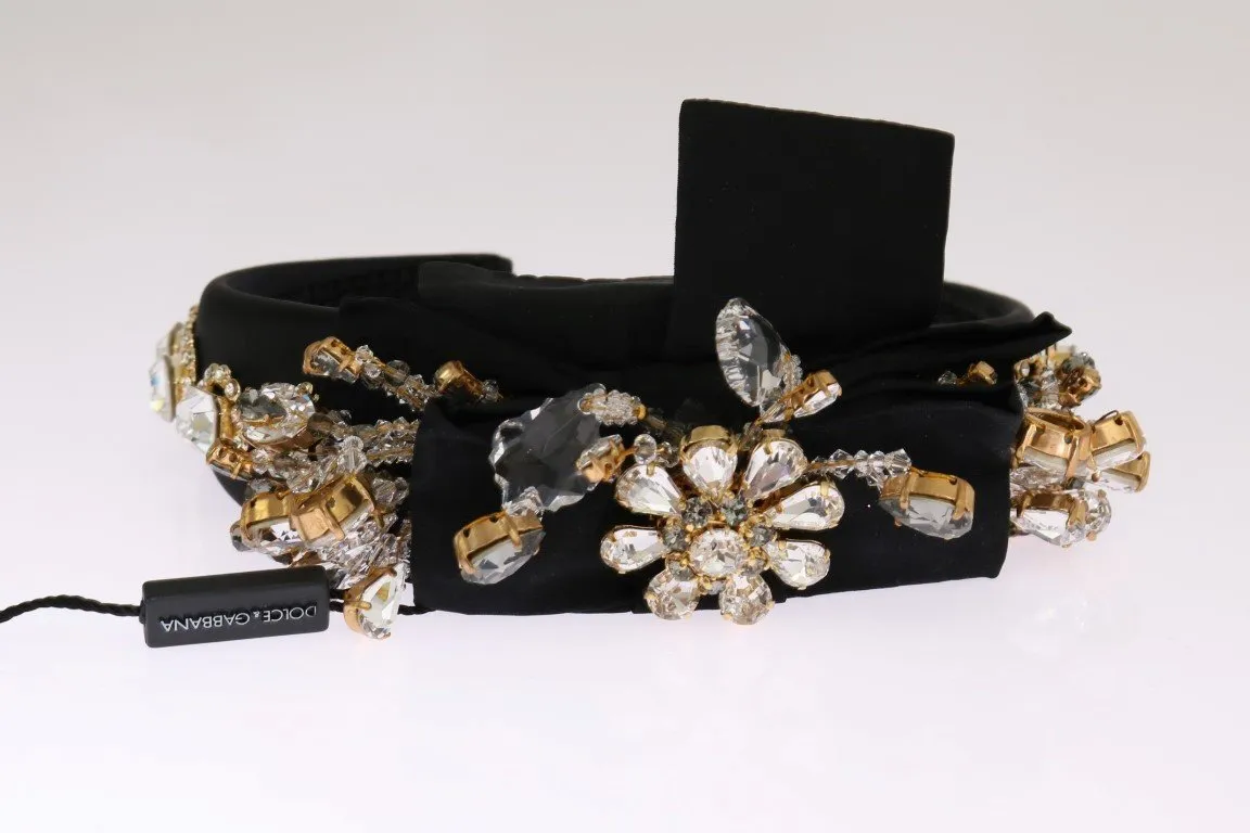 Black Crystal Silk Brass Headband