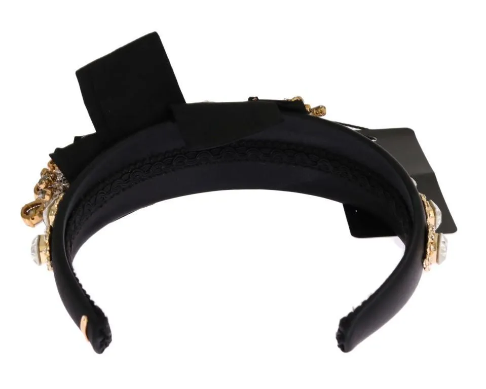 Black Crystal Silk Brass Headband