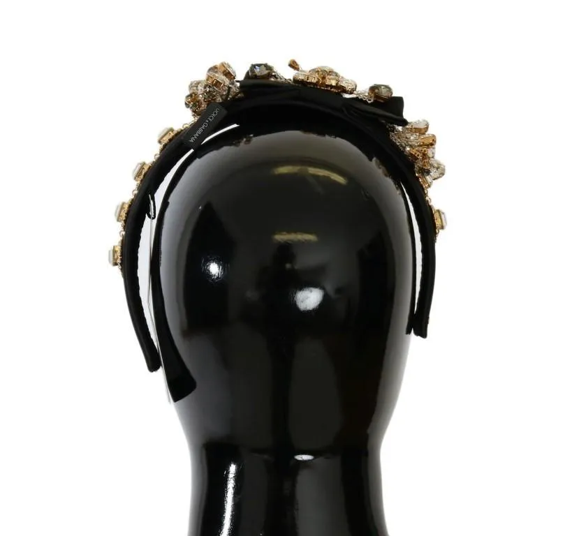 Black Crystal Silk Brass Headband