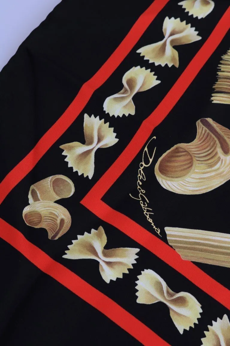 Black Pasta Sicily Print Silk Scarf