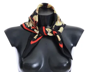 Black Pasta Sicily Print Silk Scarf