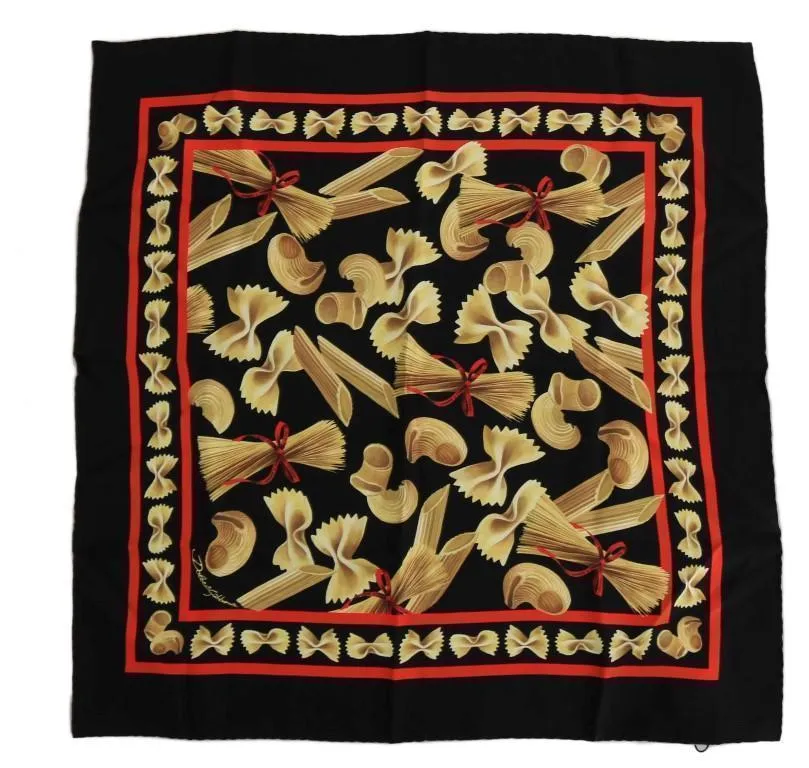 Black Pasta Sicily Print Silk Scarf