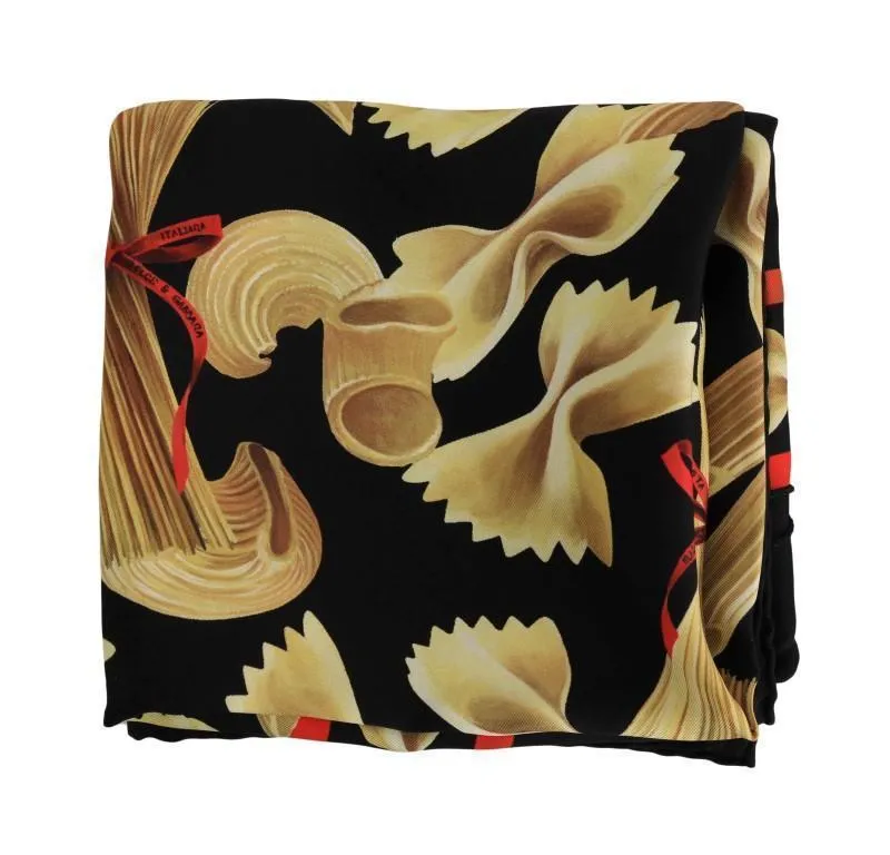 Black Pasta Sicily Print Silk Scarf
