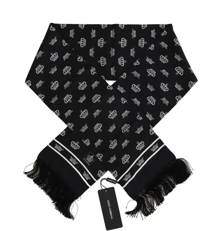 Black Silk Crown Print Scarf