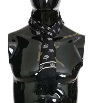 Black Silk Crown Print Scarf