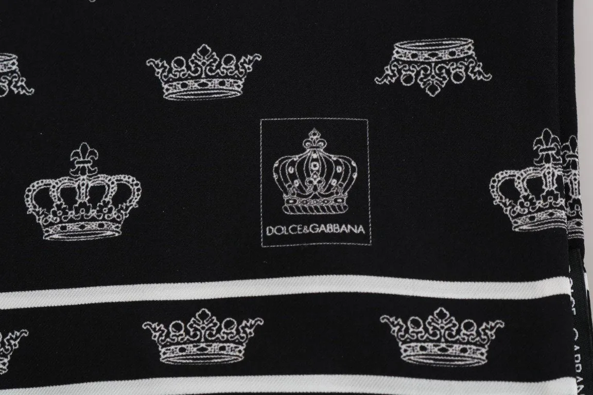 Black Silk Crown Print Scarf