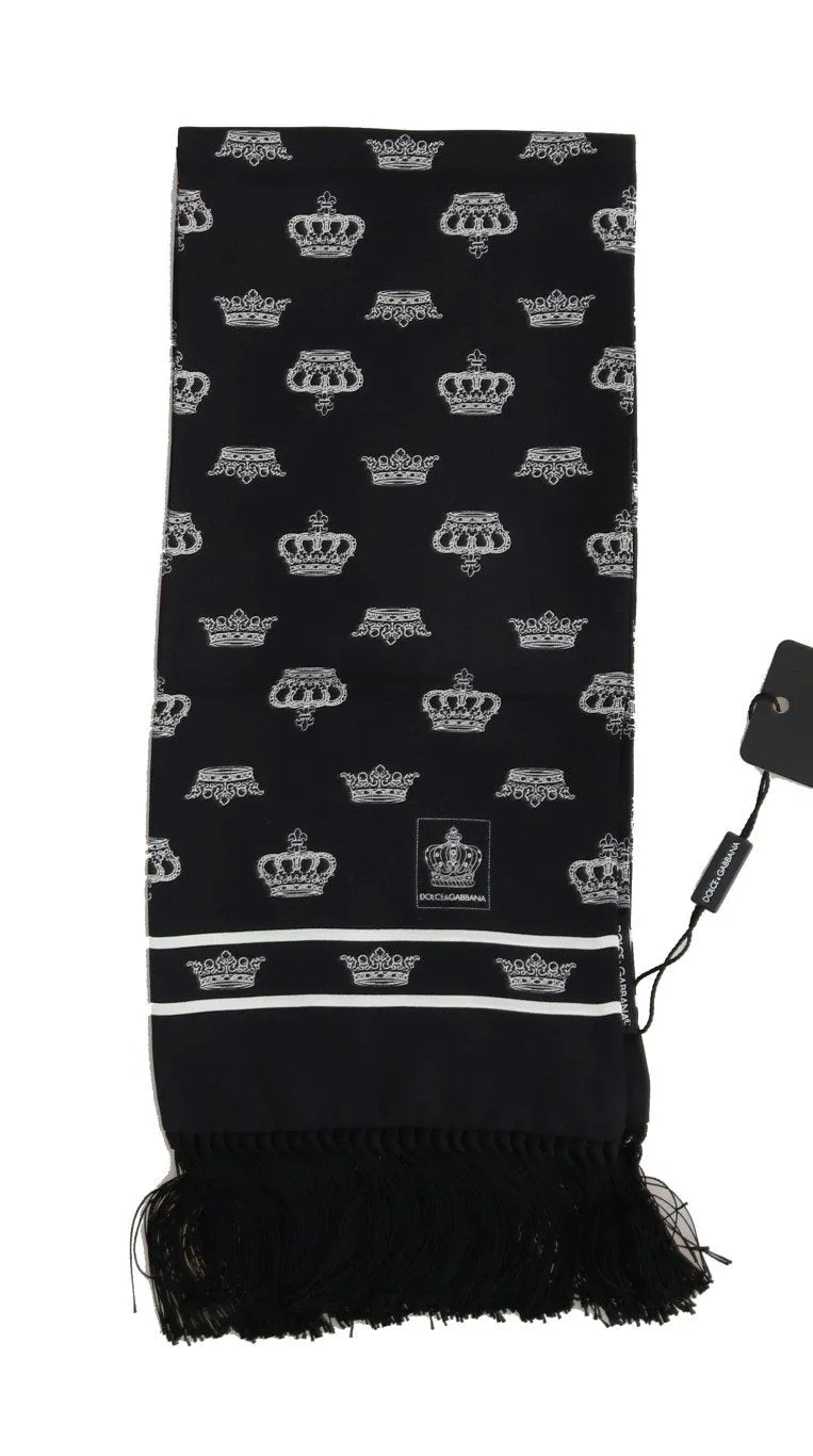 Black Silk Crown Print Scarf