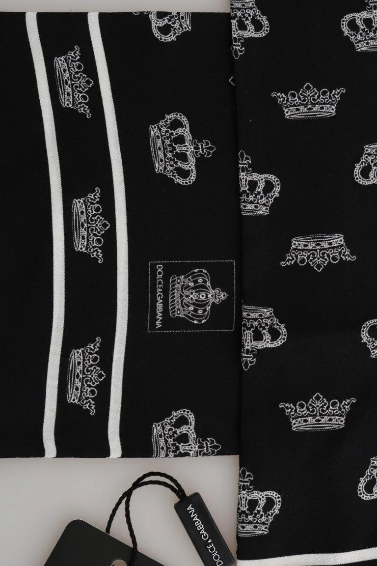 Black Silk Crown Print Scarf