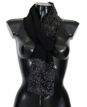 Black Silk Floral Print Scarf