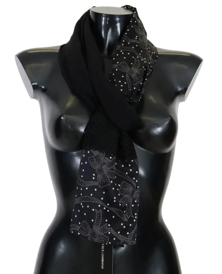 Black Silk Floral Print Scarf