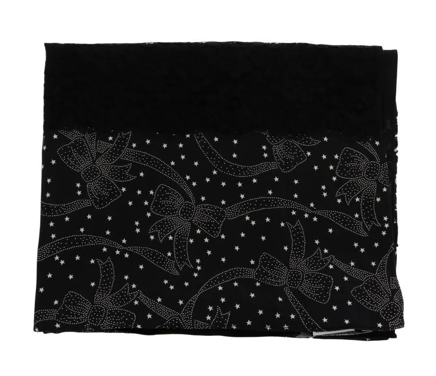 Black Silk Floral Print Scarf