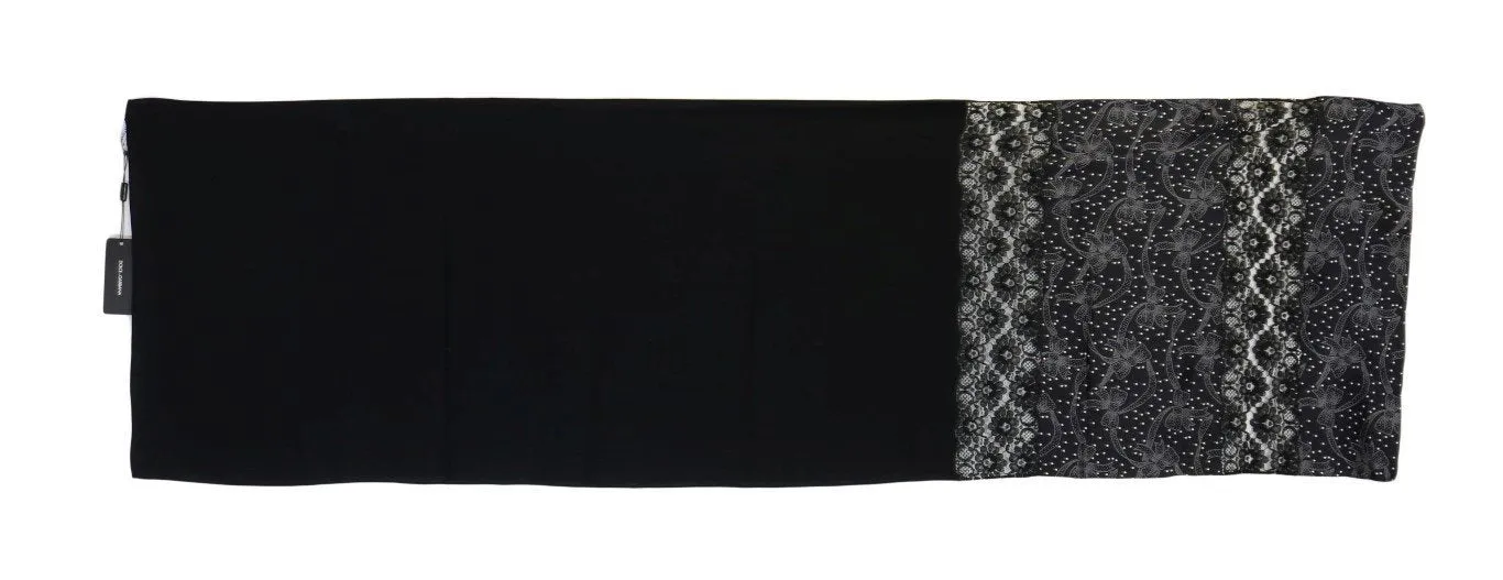 Black Silk Floral Print Scarf