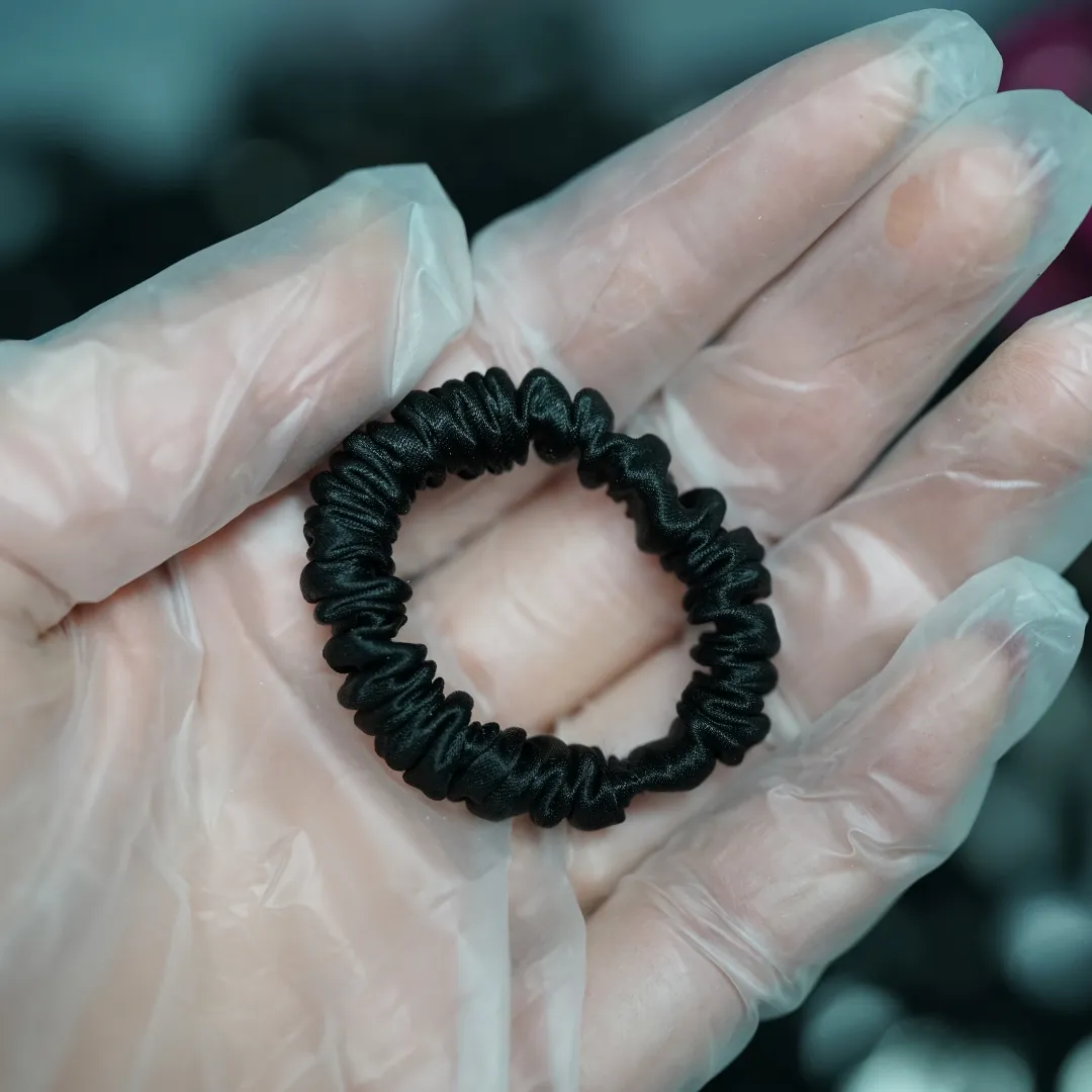 Black Silk Scrunchie Tiny - For Adult / Baby / Toddlers