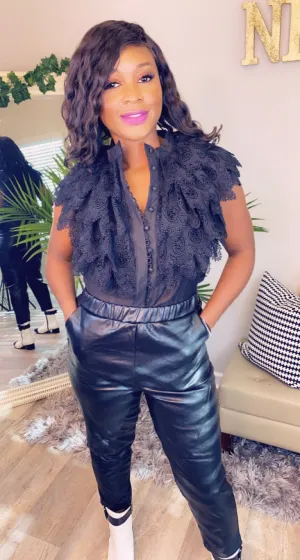 Black Vegan Leather Cropped pants