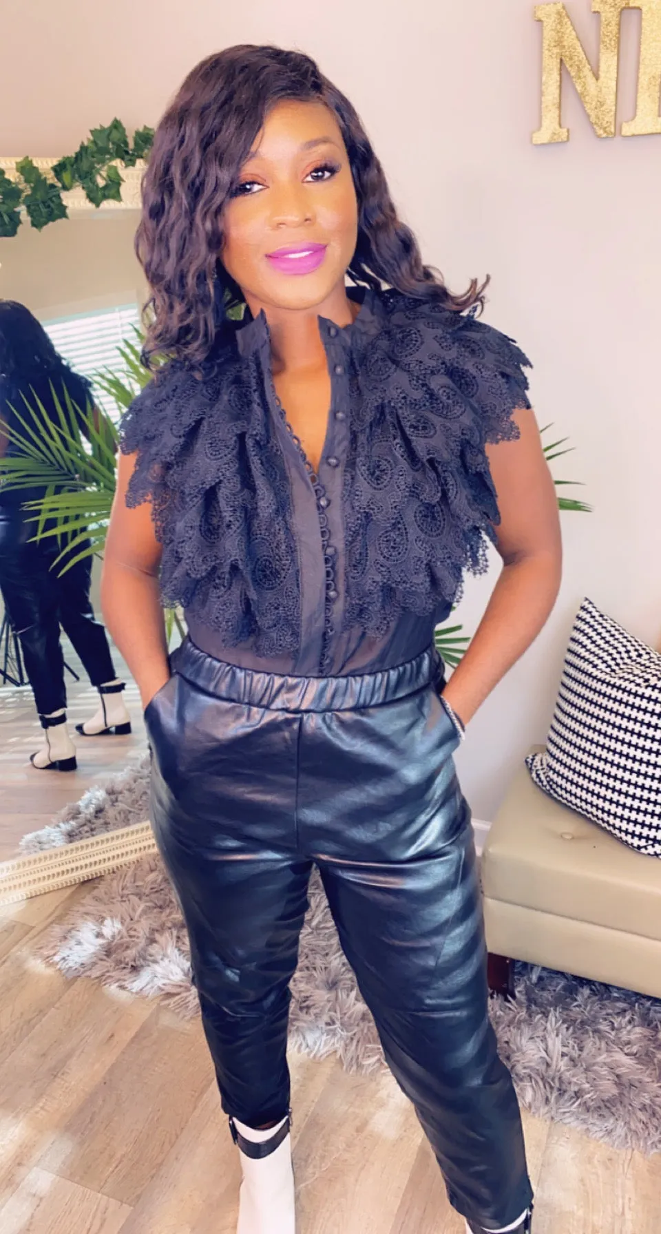 Black Vegan Leather Cropped pants