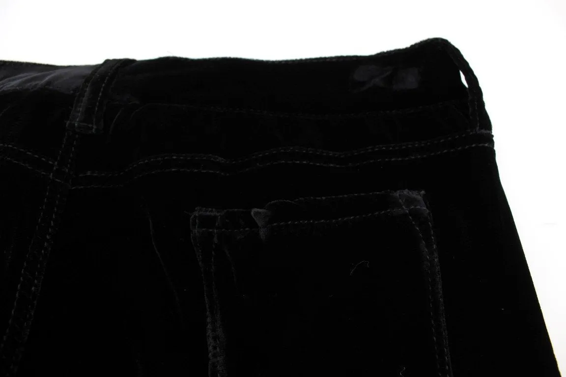 Black Viscose Blend Velvet Slim Fit Pants
